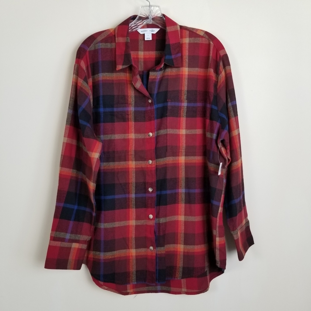 Old Navy Plaid Flannel Boyfriend Shirt Size Large NWT